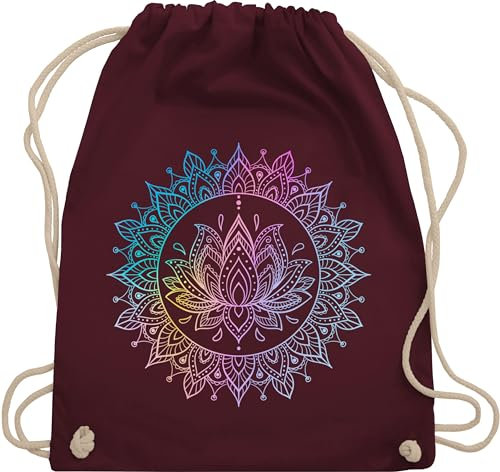 Turnbeutel Rucksack - Yoga - Taschen - Mandala Lotusblume I Spirituelle Meditation I Pilates Lotus Entspannung - Unisize - Bordeauxrot - meditations tasche yoga-tasche joga wellness beutel baumwolle