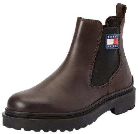 Tommy Jeans Herren Chelsea Boot Leather Boot mit Logo, Braun (Velvet Brown), 43