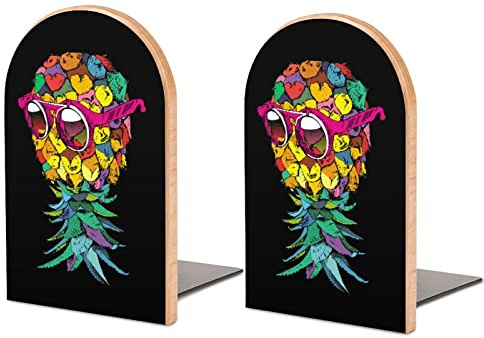 Serre-Livres de Style pin coloré dans des Verres, Serre-Livres en Bois imprimés, 1 Paire de Bouchons de Livre antidérapants pour Table de Bureau