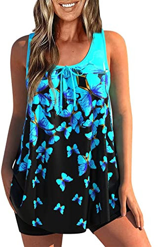 Ensemble Femme Fluide Imprimée Taille Haute Sport Décontracté Maillot De Bain Ultra Gainant Business Plein Air Marque Tankini Maillot De Bain Femme Enceinte Respirant Bleu XL
