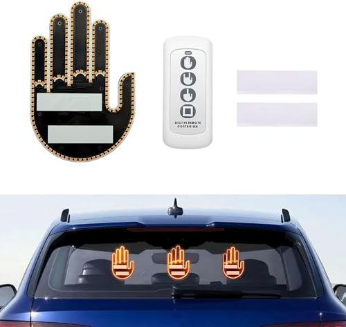 ToneRiso Luce da dito per auto con telecomando, divertente auto a 3 gesti, per finestrini posteriori dell'auto, segno a LED, per auto, segno di mano (giallo)