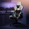 ML-Design Gaming Stuhl mit RGB LED-Beleuchtung & Bluetooth-Lautsprechern, Weiß, Kunstleder, Ergonomischer Bürostuhl, Hohe Rückenlehne, Kopfstütze, Lendenkissen, drehbar-verstellbar, Racing Gamer Stuhl