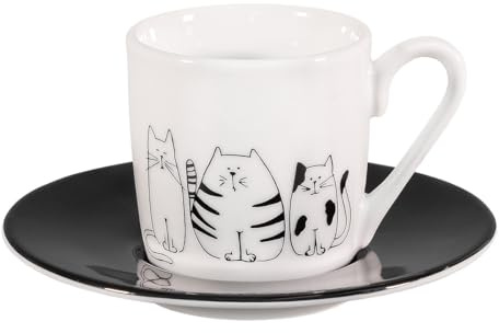 tea4chill Könitz Espresso Tasse Funny Cats. Kaffeetasse 65ml aus Porzellan. Espressotasse modern, schwarz-weiß