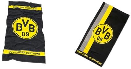 Borussia Dortmund BVB-Duschtuch Emblem 70x140 cm one Size & Duschtuch mit Logo im Streifenmuster, Baumwolle, Schwarz/Gelb, 70 x 140 cm