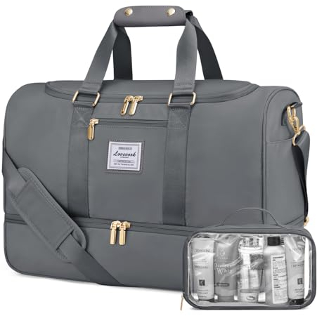 LOVEVOOK Sporttasche Reisetasche Damen, Weekender Travel Bag mit Kulturtasche, Schuhfach & Nassfach, Wasserdicht Gym Bag Schwimmtasche Saunatasche, Handgepäck Tasche für Reisen Fitness Urlaub, Grau