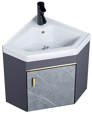 Badezimmer-Eckwaschbecken,Wandmontiertes Keramikwaschbecken,Eckwaschbecken Mit Unterschrank,Kleiner Eck-badezimmerschrank Wandwaschbecken Hängewaschbecken Für Badezimmer,Waschküchen.(Size:38*43cm)