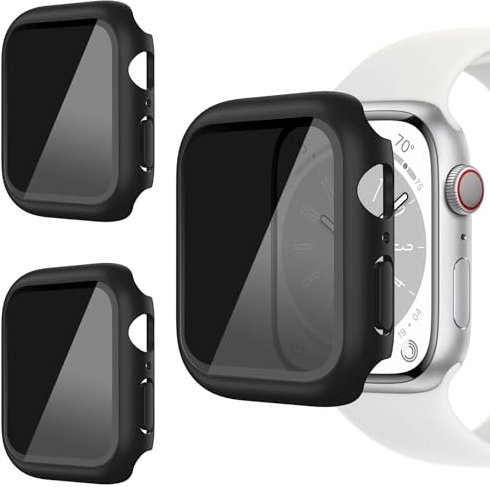 3 Pack Hard PC Case for Apple Watch Series 9/8/7 45mm,AOKUTDA 30° Anti Spy Privacy Tempered Glass Screen Protector with Ultra-Thin Full Coverage Bumper Cover for Apple Watch Accessories(3 Black,45mm)