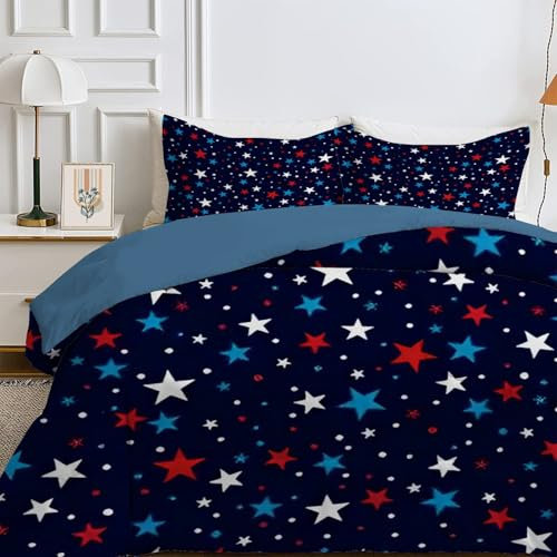 Bettdecke 135x200 4 Jahreszeiten, Wende Bunte Sterne Steppdecke Waschbare, Bettdecke ohne Bezug Nutzbar, Leicht Weiche Schlafdecke 200GSM, Ganzjahresdecke Dunkelblau mit 1 Kissenbezug (ohne Kissen)