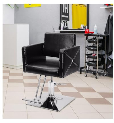 Holdfiturn Salon Barber Chair, Black, Contemporary Style, Swivel Hydraulic Salon Chair with Headrest & Footrest, Adjustable Height, 150kg Capacity