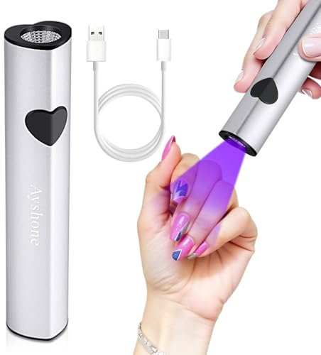 Ayshone Handheld UV Light for Gel Nails,Cordless UV LED Nail Lamp for Curing Gel Polish,Rechargeable 8X-Faster USB Nail Dryer for Fast Curing (Silver)