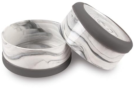 Hundenapf Keramik 2er Set (Grau / 850 ml) Napf für Kleine und Grosse Hunde - Modern rutschfeste Unterseite - Spülmaschinengeeignet - Futternapf