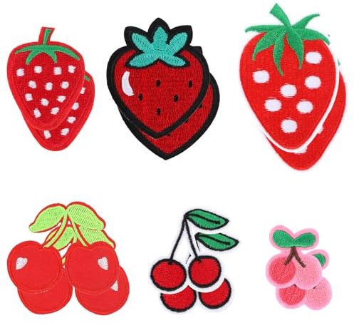 Erdbeer-Flicken zum Aufbügeln, Bestickte Applikationen, Dekorative Aufnäher für Kleidung, Hosen, Hüte, Jeans, Jacken, Rucksäcke, 12 Stück