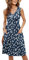 MOLERANI Summer Dress for Women UK Ladies Casual V Neck Beach Swing Button Midi Sundress with Pockets Floral Navy L