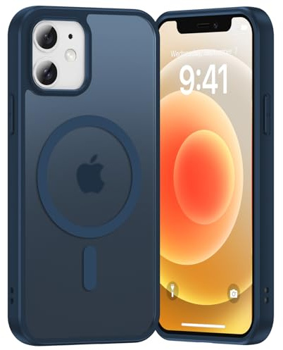 Opkiegrn Coque pour iPhone 12/12Pro, Compatible avec MagSafe Recharge sans Fil, Protection Antichoc, Anti-Jaunissement,Dos Anti Rayures PC Magnétique Étui Housse pour iphone 12/12 Pro,Bleu Foncé