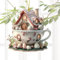 Jlkegfdf Acryl- -Ornamente, Kaffeetasse, Haus, Osterei, hängende Dekoration, 2D-Acryl, Flacher Osteranhänger für den Urlaub