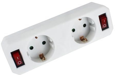Adaptador 2 Tomas con 2 interruptores,Distribuidor ladron con Interruptor.