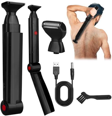 Rasoirs de dos pliables pour homme avec 2 têtes de rasoir flottantes, rasoir électrique à long manche, tondeuse pour le dos, la poitrine et les épaules – Tondeuse à cheveux rechargeable par USB
