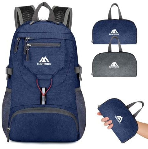 flintronic Leicht Wanderrucksack Klein, 20L Faltbarer Rucksack Ultra Leicht, Unisex Tagesrucksack Outdoor, Wasserdichter Wanderrucksack für Camping, Outdoor, Wandern, Radfahren (Blau)