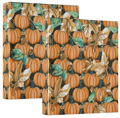 Pumpkins Leaves 3 Ring Binder, D Ring Binder with Clipboard, Large 3 Binder for School, College, Office (2 Pack)