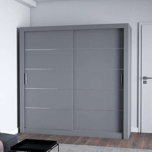 LEXISS Modern Sliding Door Wardrobe And 4 Sizes (Gray, 150cm)