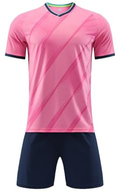 Ensemble maillot d'entraînement de football pour enfants, garçons et filles - Ensemble short + t-shirt - Survêtement en maille respirante - Rose - 6 à 7 ans