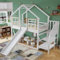 Seyakany Lit superposé en Bois 90x200 cm avec escalier et Rampe, lit Toboggan Enfant avec fenêtre, lit Enfant cabane en rondins avec Protection antichute, Blanc
