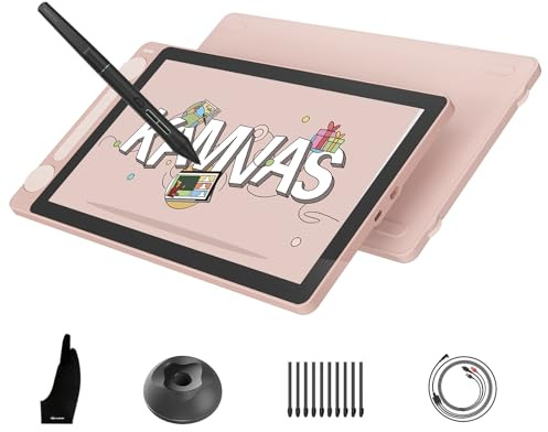 HUION Kamvas 13 Gen 3 Grafiktablett mit Display, Volllaminiertes Zeichentablett mit Anti-Sparkle Canvas Glas, PenTech 4.0, 16384 Stiftdruck, Dual Dial & Custom Keys für PC, Mac, Android, Rosa