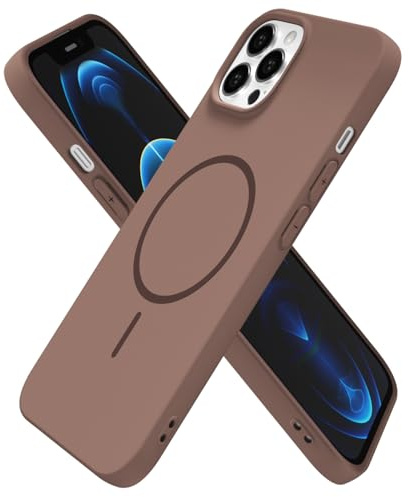 oakxco for iPhone 12 Pro Max Case Silicone Mag Safe, Magnetic Slim Thin Phone Case Compatible with Magsafe Wireless Charging, Cute Girly Aesthetic Soft Rubber Gel Safecase for Women Girls, Brown