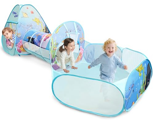 KORIMEFA Spielzelt für Kinder, 3-teiliges Spielzelte Portable Play Teepee Indoor und Outdoor Geschenk für Kinder Geburtstag Geschenke (Blau)