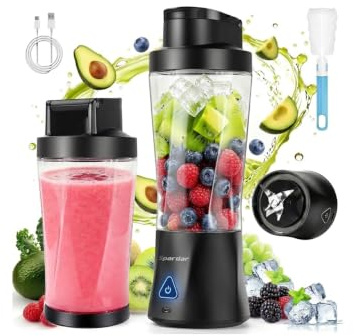 Smoothie Maker to go Blender Portable 700 ml 6000 mAh Fonction Autonettoyante Avec 6 Lames Tranchantes et Brosse de Nettoyage Convient pour la Préparation de jus et de Milkshake Noir