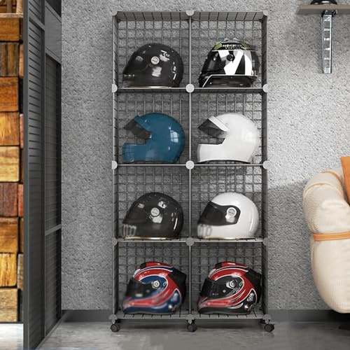 Metal Helmet Display Stand - Stackable Motorcycle Helmet Storage Cabinet, Wire Cube Organizer, Multi-Purpose Hat Rack and Bookshelf