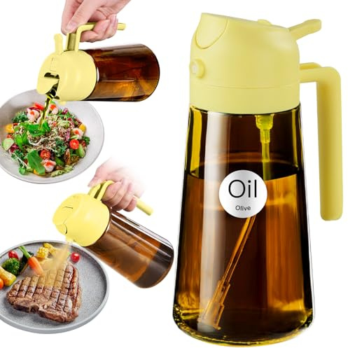 YARRAMATE 16oz/470ml Light Blocking Oil Sprayer for Cooking with Stickers, Food-Grade 2 in 1 Olive Oil Dispenser Bottle for Kitchen, Premium Dark Amber Glass Oil Bottle for Air Fryer, BBQ (Pomelo)
