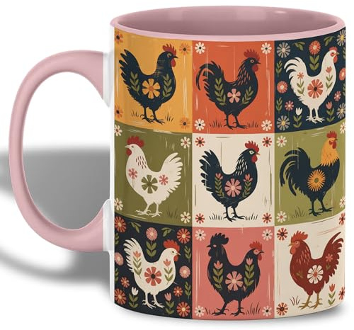 Volkskunst: Hahn Und Henne Teetasse Modernes Tasse Lustige Keramikbecher Für Kaffee Milch Zuhause 330Ml