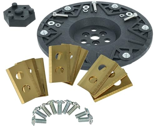 vhbw Zubehör-Set kompatibel mit Worx Landroid S&M SG500i | SB700 Rasenmäher - 1x Messerteller, 9x Messerklingen + Schrauben, Gold Schwarz