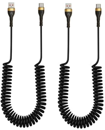 USB C Spiralkabel 0.3-1m, 2 Stück USB-A Auf USB-C Kabel Android Auto Kabel Schnellladekabel 6a, Datenkabel Für Samsung Galaxy S25 S24 S23 S22 S21 A56 A55 A54 A36, iPhone 17 16 15, Huawei - Schwarz