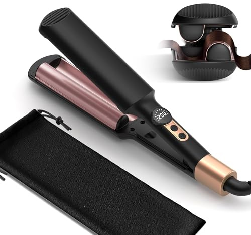 S-Shaped Curling Iron for Beach Waves - Mini Wave Curling Iron LCD Hair Waver Crimper with 5 Adjustable Temperature (250-400°F), Mermaid Hair Waver Lightweight & Compact Size | Double Voltage - Black