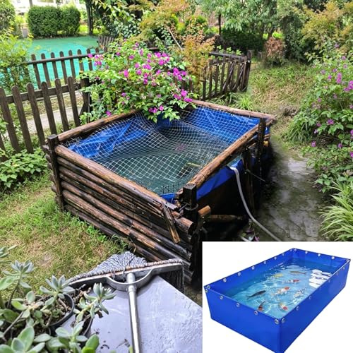 Étang à poissons rectangulaire piscine multifonction en toile PVC réservoir de stockage d'eau pliable robuste pour l'aquaculture dans le jardin l'irrigation extérieure sans cadre inclus(5x3x1.0m)