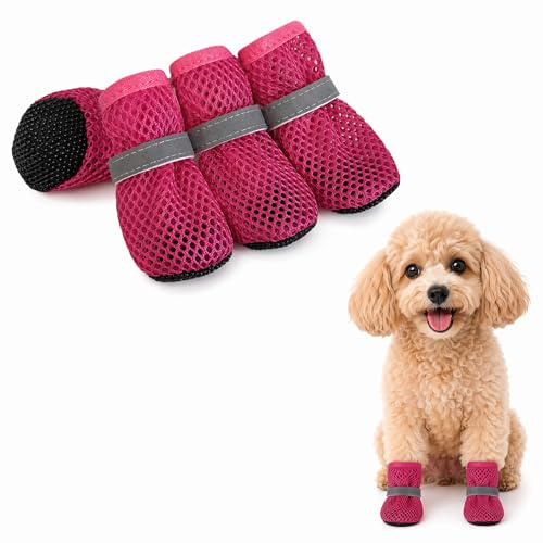 Yizzen 2 Paar Hundeschuhe Sommer, Mesh Schuhe für Hunde Leicht Atmungsaktiv Hundeschuhe Pfotenschutz Outdoor, Hunde Schuhe Hitzeschutz, Pfotenschutz Hund Hitze (Rosa, s)