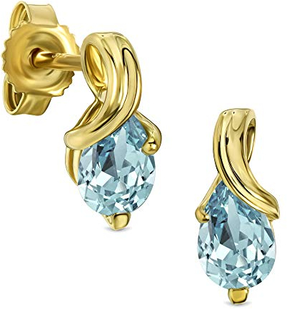 Miore Ohrringe Damen tropfen Ohrhänger mit Edelstein/Geburtsstein Aquamarin in blau aus Gelbgold 9 Karat / 375 Gold, Ohrschmuck
