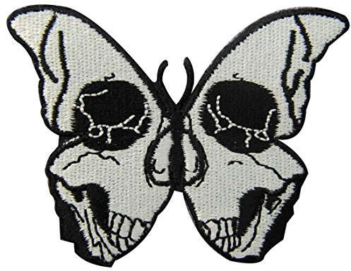 Aufnäher, bestickt, Design: Der Schädel-Schmetterling, zum Aufbügeln oder Aufnähen