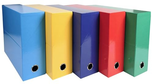 Exacompta 89920E Packung (mit 5 Transferboxen Iderama aus laminiertem Karton, robust und strapazierfähig, 24 x 32 cm, ideal für Ihre Dokumente in Format DIN A4, Rücken 90mm) farbig sortiert, 5 Stück