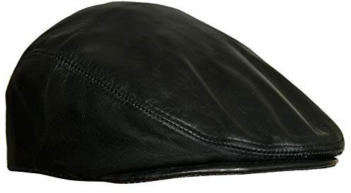 Infinity Leather Echtes Schwarz Leder Ivy Barett Zeitungsjunge Gatsby Golf Cabbie Schiebermütze M