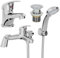 Architeckt® Essentials Bathroom Bath Shower Mixer Tap and Basin Tap Set with Waste Deck Mounted Round Lever Handle Modern, Chrome