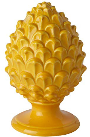 Baroni Decorazione Dipinta a Mano in Porcellana a Forma di Pigna Coppia Piccola Giallo 8.5X8.5X14cm
