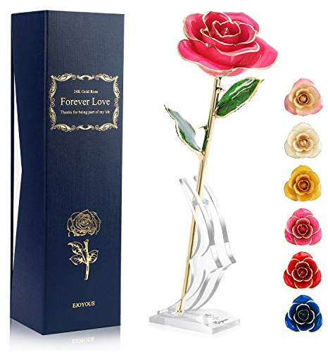 24K Gold Rose mit Ständer für Freundin Tochter Mutter Oma Freund Geburtstag Hochzeit Jubiläum Abschlussfeier Valentinstag Erntedankfest Gelb Rose mit Sockel