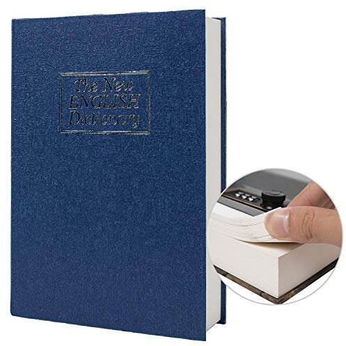 Boîte de rangement sûre de livre de détournement de papier réel, coffre-fort secret de dictionnaire avec serrure de code/clé, coffre-fort caché de livre de flip (Clé du dictionnaire bleu)