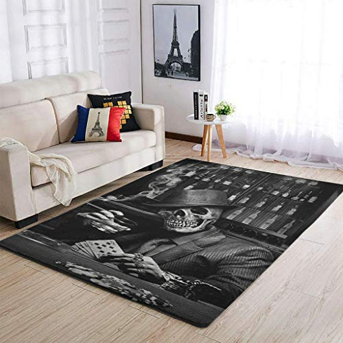 Banniyouall Grim Teppich mit Totenkopf-Motiv, Vintage-Stil, weicher Teppich für Schlafzimmer, Wohnzimmer, Kinderzimmer, Heimdekoration, weiß, 91 x 152 cm