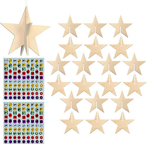 Herr Bo & Co 10x 3D Weihnachtsstern 10cm zum Zusammenstecken mit 172 selbstklebenden Glitzersteinen, aus unbehandeltem 3mm Birkensperrholz, FSC-Zertifiziert, Made in Germany