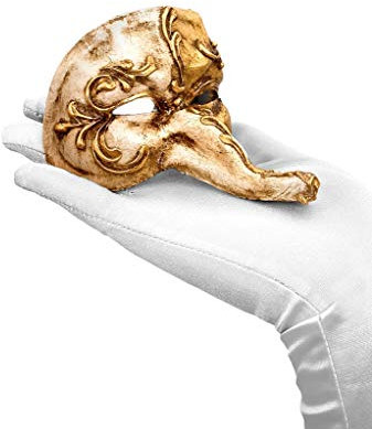 Maskworld Batocchio Piccolo ORO Bianco - Venezianische Miniatur-Deko-Maske in Handarbeit gefertigt - Dekoration oder Geschenk für Karneval, Halloween & Motto-Party