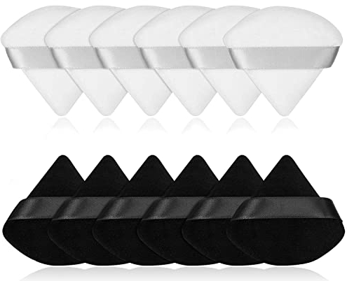 JOOTUEPO 12 Stück reine Puderquasten, Make-up-Puff, Gesicht, weicher Schwamm, dreieckiges Kosmetik-Make-up-Werkzeug mit Gurt für Konturierung unter Augen und Ecken